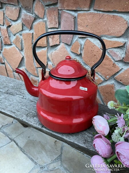 Zománcos zomàncozott Gyönyörű  3 literes új piros teáskanna  teafőző falusi paraszti
