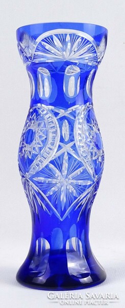1M248 old blue polished crystal vase 29 cm