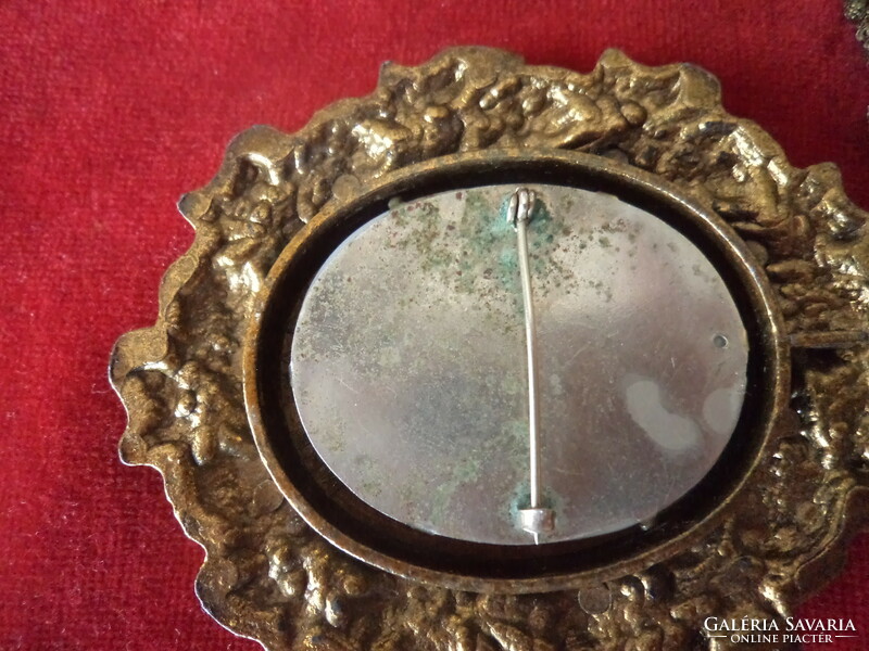 Metal picture frame - hand-painted brooch inside. Can be hung on the wall!