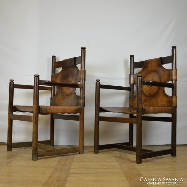 Iparművészeti bőr karfás szék retro szék