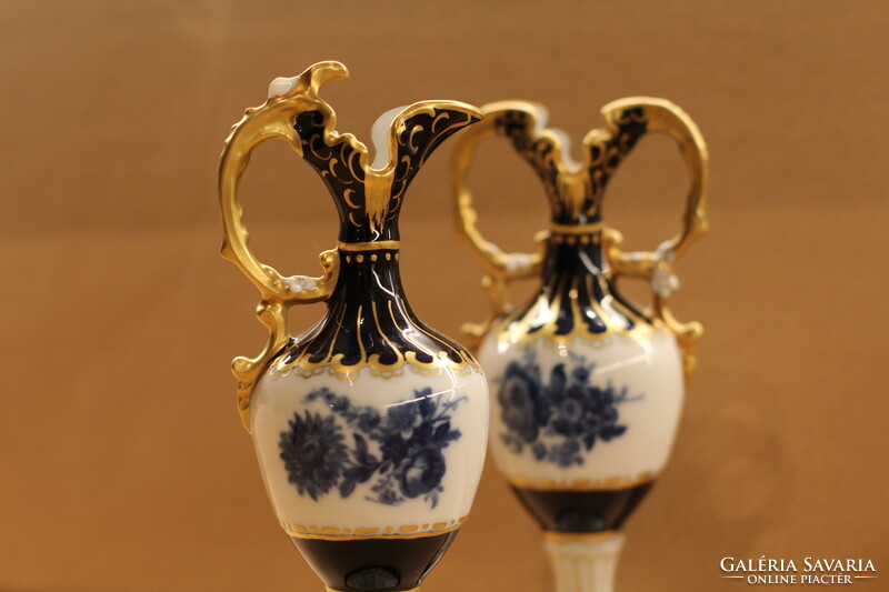 Royal dux gold blue Czech porcelain pouring carafe and vase