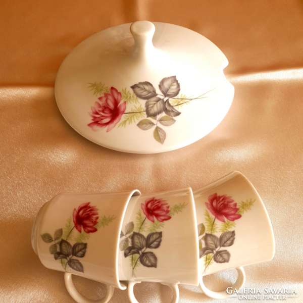 Alföldi peony soup bowl cover and 3 coffee cups in one