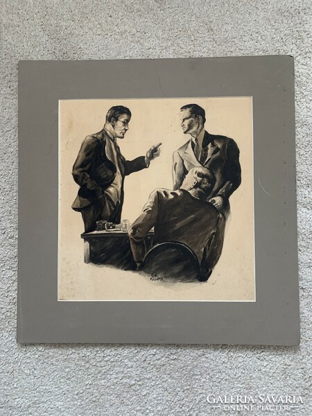 Ed Klimek: Úriemberek akvarell papíron 1920-1930 USA, art deco periódus