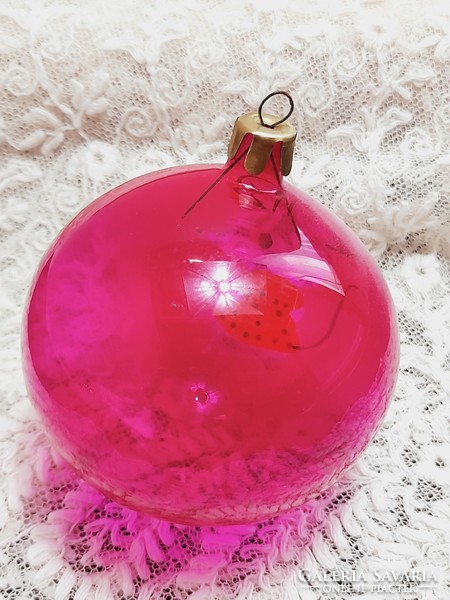 Régi üveg karácsonyfa dísz, egérkés gömb, 7 cm