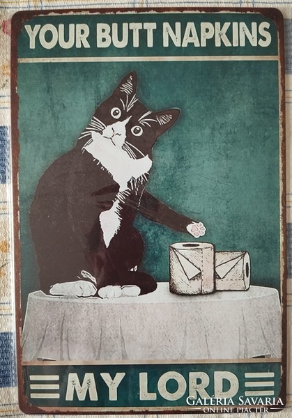 Macskás kép, lakásdekoráció, bádog falikép