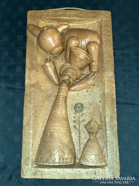 Nagy méretű figurális samottos  kerámia falidísz 54 cm (C0028)