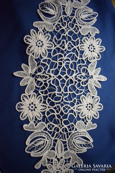 Cord lace, pointlass lace, needlework decorative tablecloth, runner, centerpiece 70 x 28 cm
