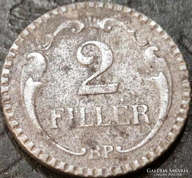 Hungary 2 pennies, 1940 steel / gray color / beaded rim