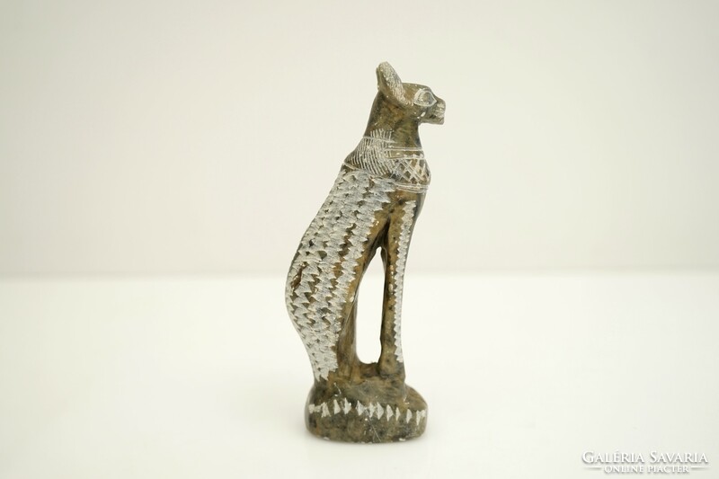 Old hand polished carved marble cat figurine / Egyptian cat / retro mineral