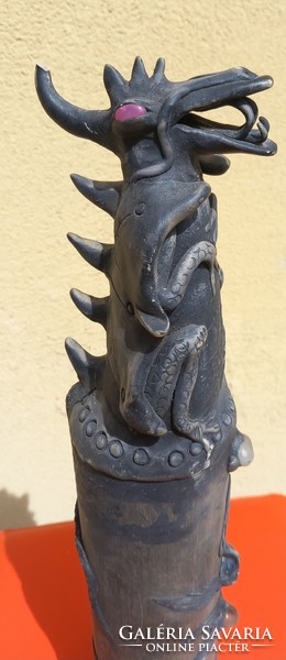 Japanese carved wooden dragon with stones negotiable design