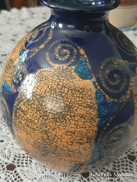 Special glazed spherical ceramic vase with t.S signature