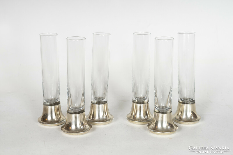 Set of glass cups with silver bases (6 pieces)