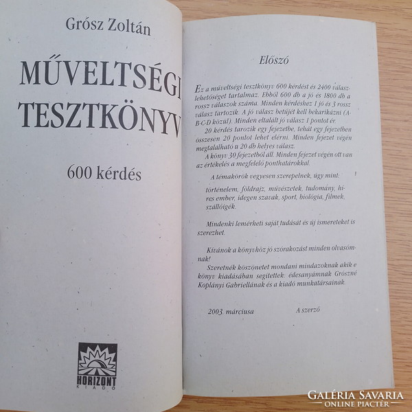 Grósz Zoltán - Műveltségi tesztkönyv (újszerű, 600 kérdés)