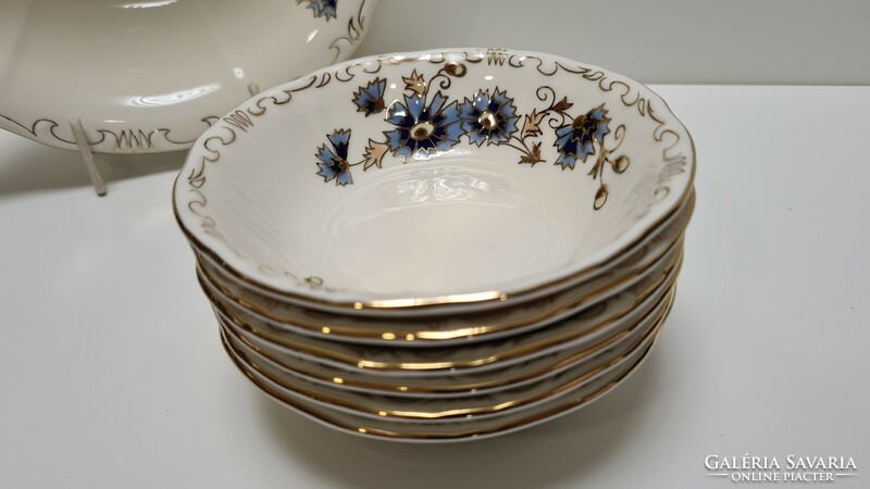 Zsolnay 6-person compote set with cornflower pattern