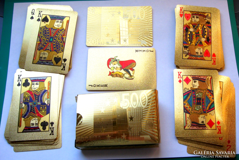 Plasztik francia kártya csomag – 500 Euros hátlap mintával – Arany színű - 52+2 lap