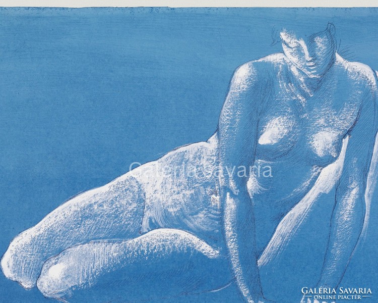 Meztelen nőt ábrázoló kék alkotás reprodukciója, poszter, plakát, nyomat 40*27 cm
