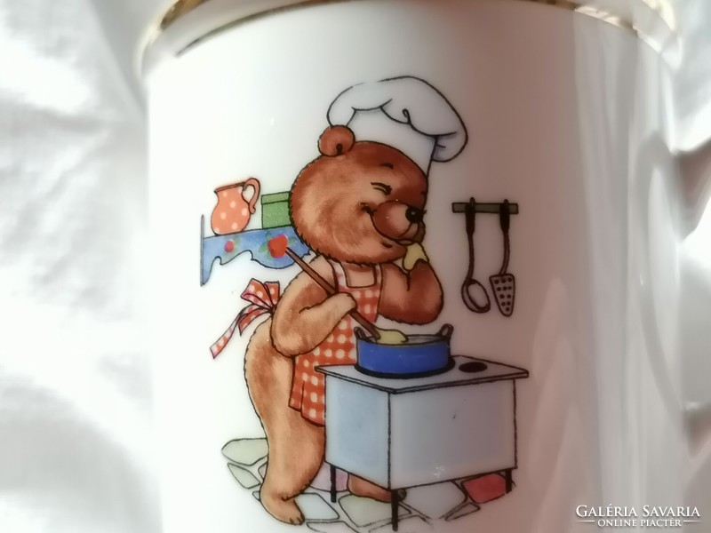 Retro Mariazelli pilgrim place souvenir mug with chef teddy bear fairy tale pattern