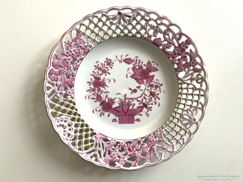Herend Indian basket painted openwork porcelain wall plate 24 cm