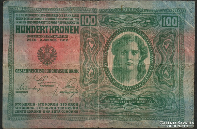 D - 223 -  Külföldi bankjegyek:  Ausztria 1912  100 márka