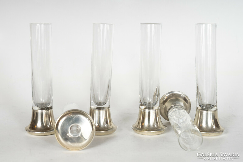 Set of glass cups with silver bases (6 pieces)