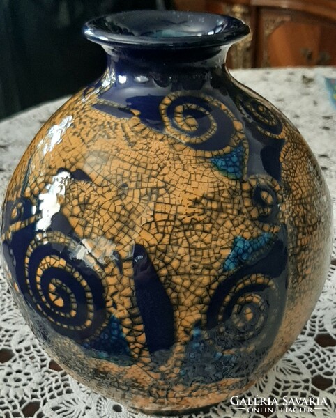 Special glazed spherical ceramic vase with t.S signature