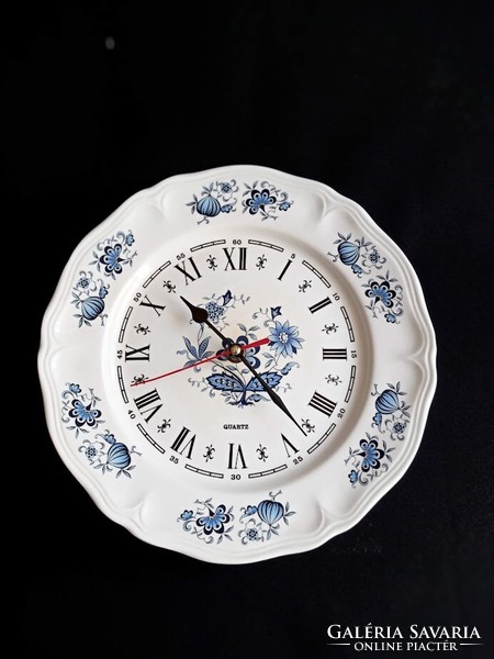 French porcelain wall clock with blue onion pattern