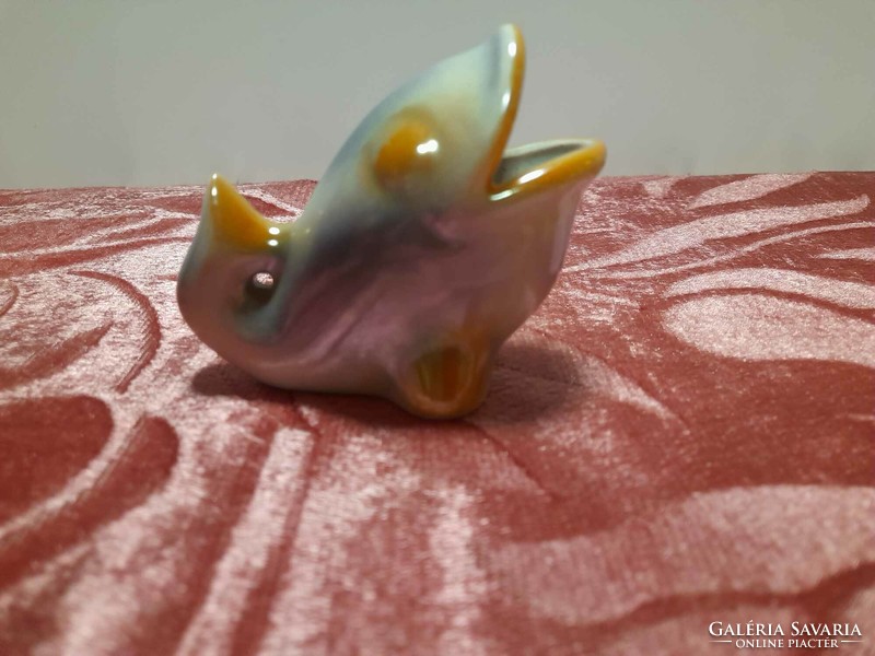 Glazed applied art fish with open mouth