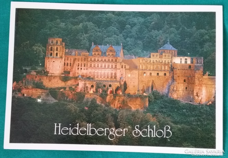Németország, Heidelbergi várkastély a tájjal, postatiszta képeslap