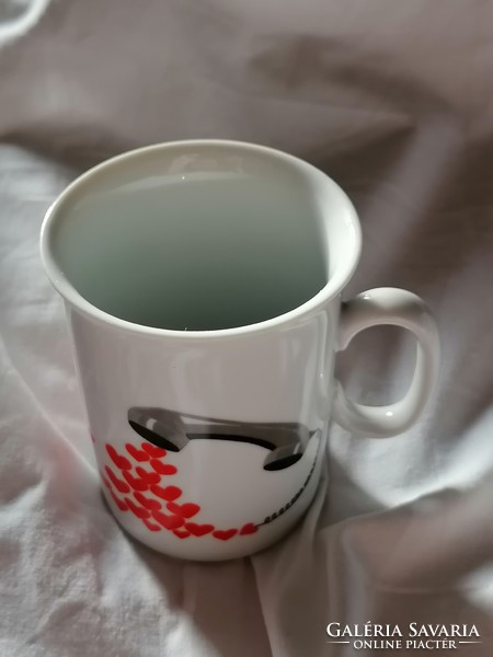Retro, heart and phone pattern tea or latte mug, 