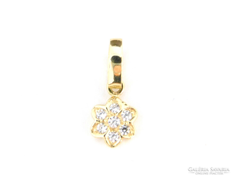 14K gold stone flower pendant
