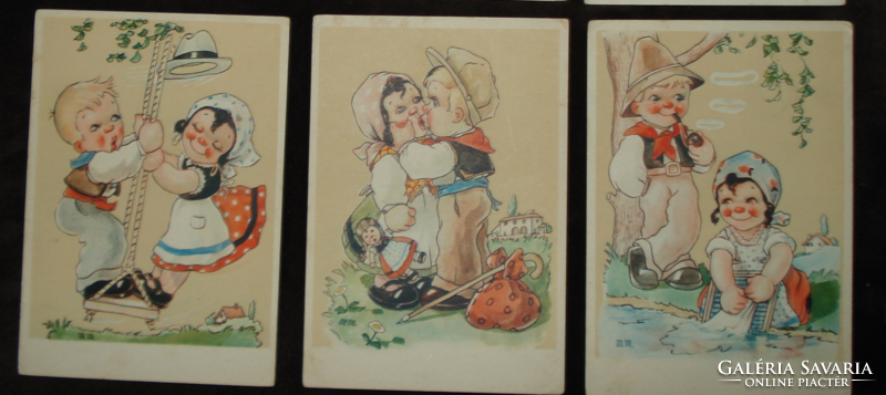 3 old graphic cards - military, children's ball, chicken, telephone