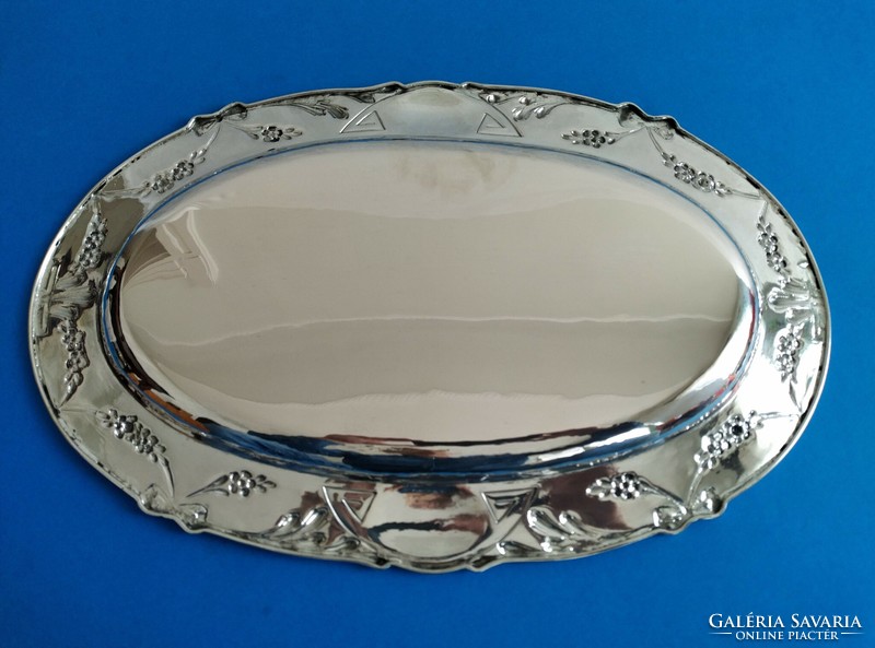Silver art nouveau tray with floral bow oval