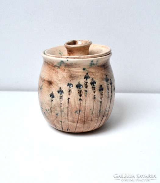 Ceramic honey jar with plant print