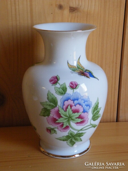 Hollóházi porcelán lepkés váza, Hortenzia virág mintázattal FOGLALVA: Gemese75 részére