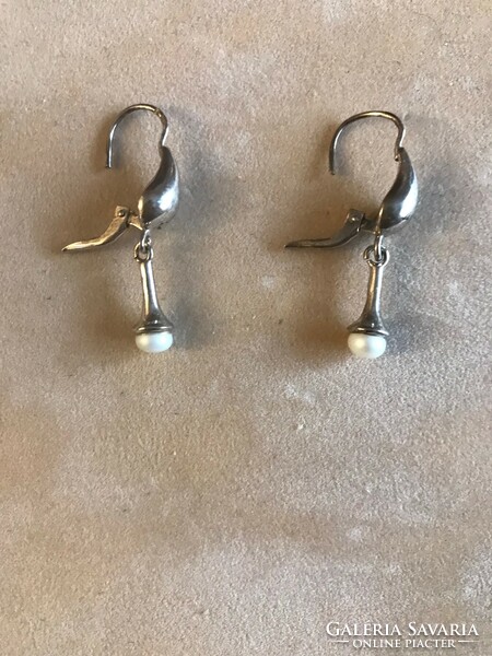 New! Custom-made, silver, 925, marked cultured pearls, patent-patch, dangling earrings. Length: 4 cm
