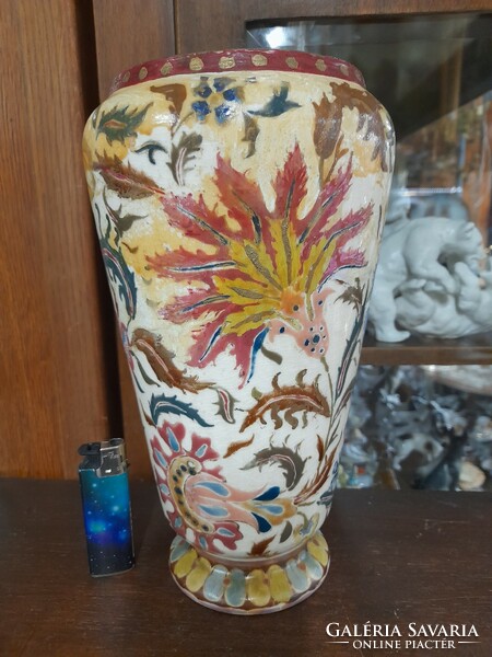 Old Zsolnay family seal, ceramic vase with Persian pattern. 26 Cm.