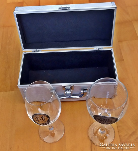 Birthday gift wine glasses in an aluminum case