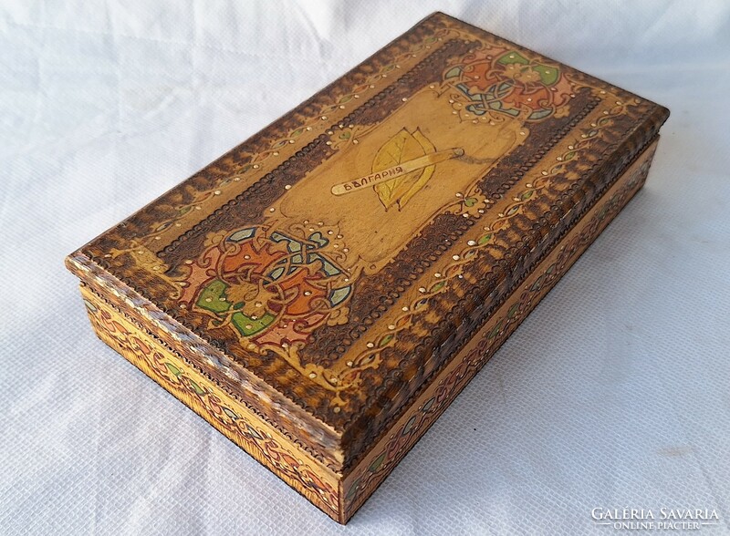 Old inlaid wooden cigarette box