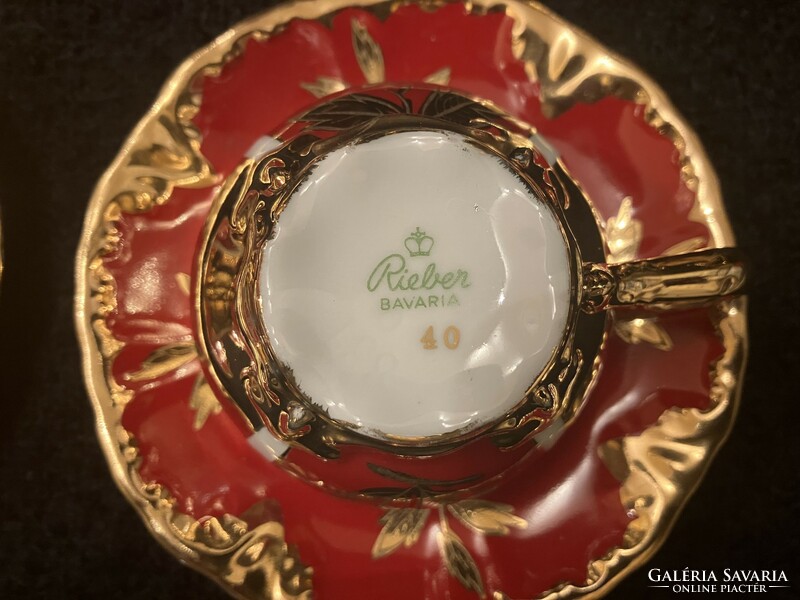 Rieber Bavaria német porcelán teás készlet, aranyozott díszítéssel.