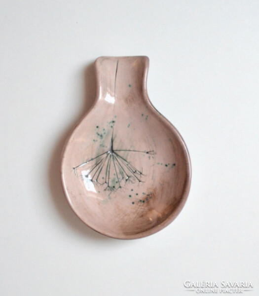 Ceramic wooden spoon holder with a real plant print