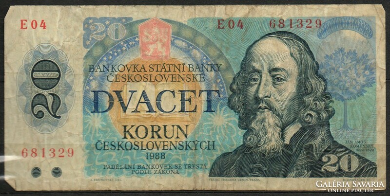 D - 247 -  Külföldi bankjegyek:  Csehszlovákia 1988  20 korona