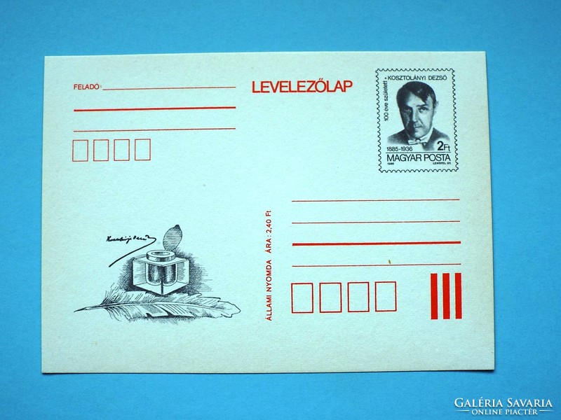Díjjegyes levelezőlap (M2/2) - 1985. 100 éve született Kosztolányi Dezső