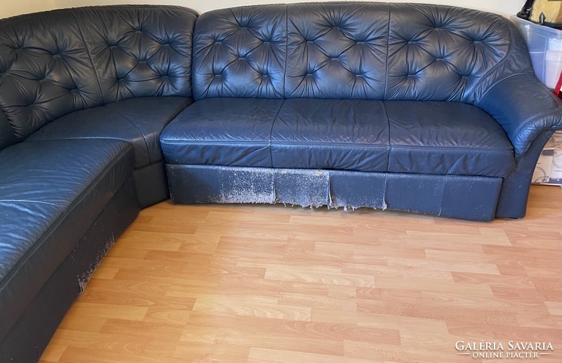Dark blue blue leather sofa leather sofa pull-out bed