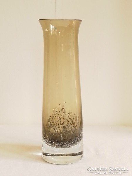 Old special smoke colored German bubble glass vase heinrich löffelhardt schott zwiesel 1960 27cm