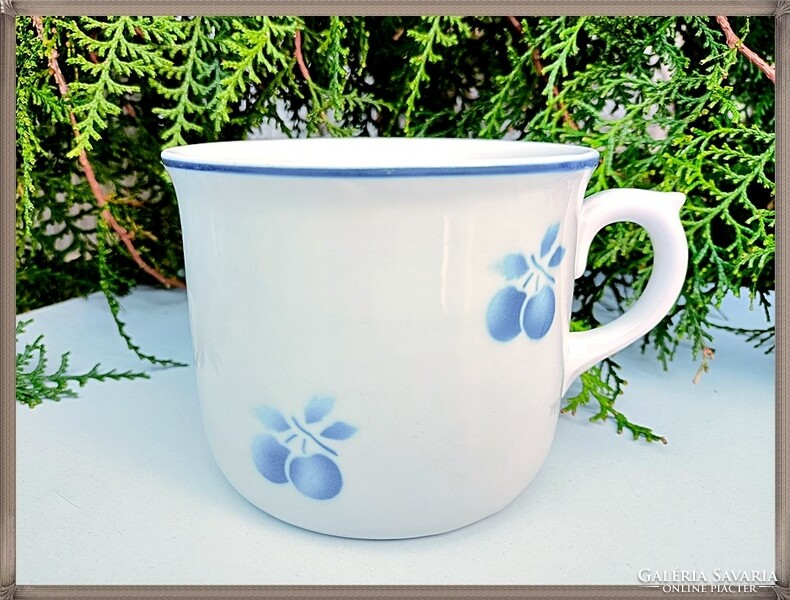 Antique, thick-walled, 6 dl porcelain tumbler with a blue cherry pattern