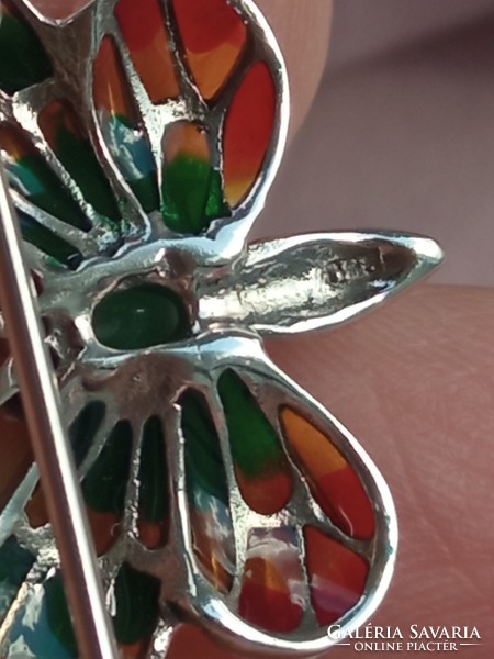 Emerald - marcasite 925 silver brooch