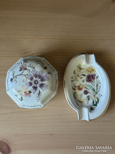 Zsolnay octagonal bonbonier and ashtray with flower pattern