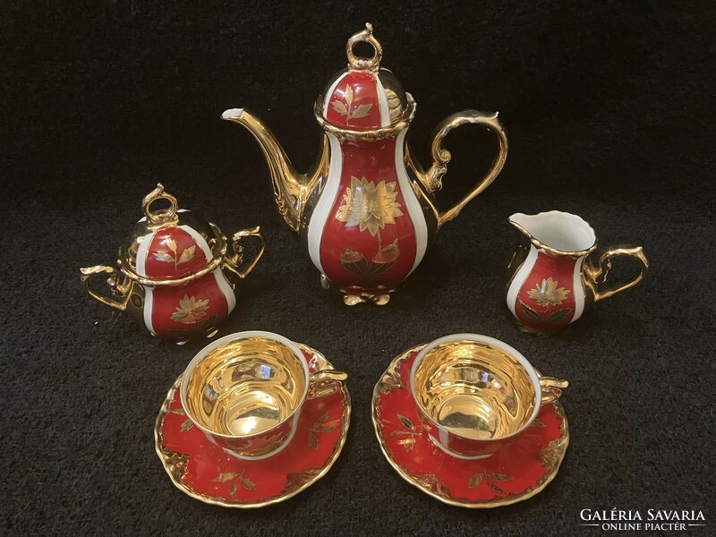 Rieber Bavaria német porcelán teás készlet, aranyozott díszítéssel.