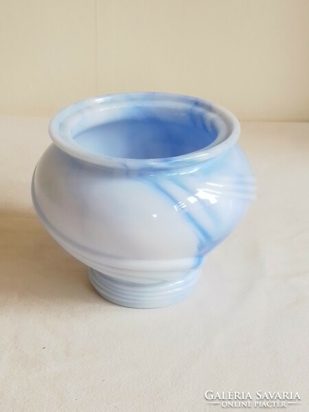 Blue and white marble-patterned avon glass casket, candle holder, candle holder, vase, colored in material