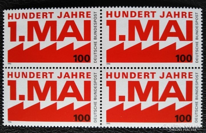 N1459n / Németország 1990 100 éves a munka napja , Május 1. bélyeg postatiszta négyestömb